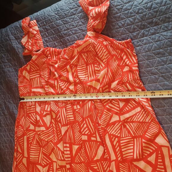 Eloquii Plus Size 24 Red & Pink Geo Print Flutter Sleeve Maxi Dress NO BELT - Picture 9 of 11